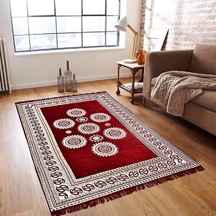 SinghsVillas Decor SINGHS MART Velvet Carpet for Living Room Size- 5 feet X 7 ft, Maroon