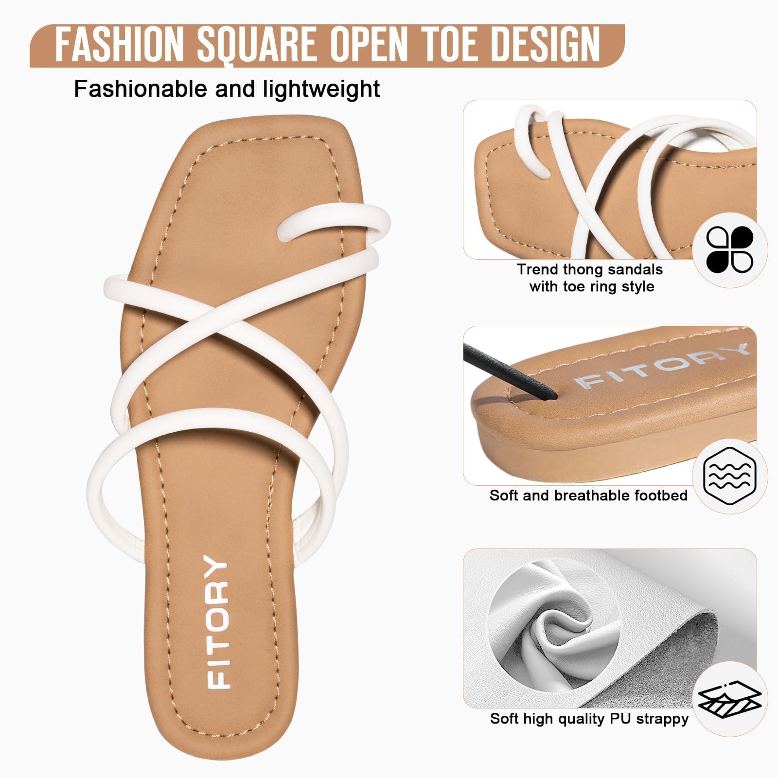 FITORY Women's Slide Sandals Flat Toe Ring Thongs with Cross Strap for Summer Size
