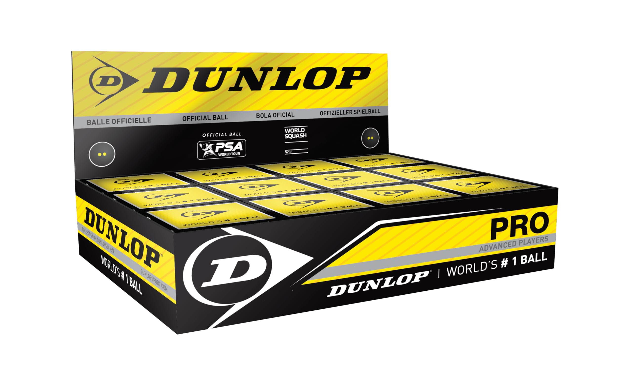 Dunlop Squash Balls Pro Double Yellow, 12 Balls, Official Tournament Squash Ball
