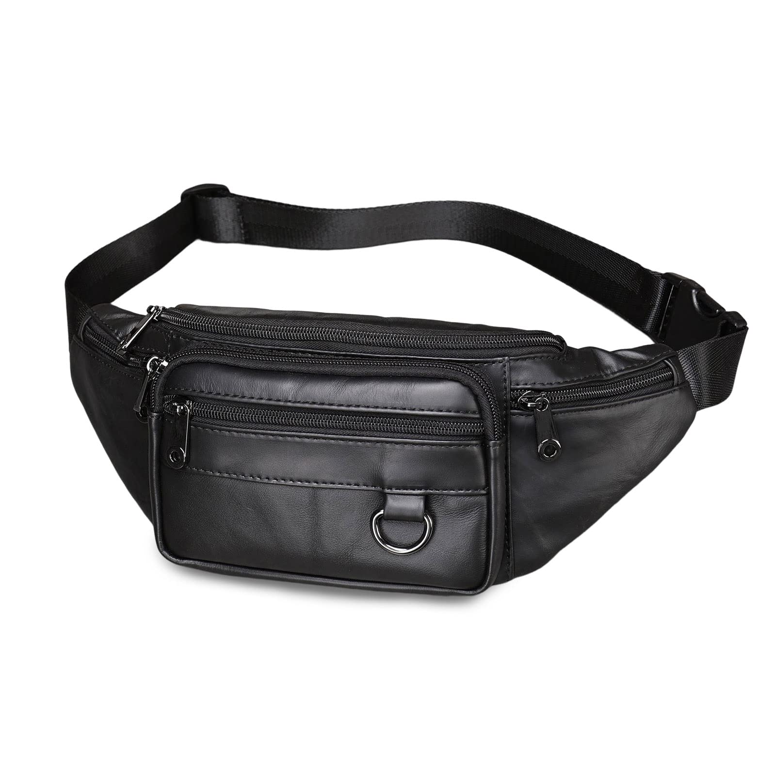 FANDARE Waist Fanny Pack Bumbags for Women Men Sling Bag Genuine Leather Chest Crossbody Bag Cover Pack for Hiking Cycling Travelling Outdoor Sport Gym Business College Shoulder Bag Black B