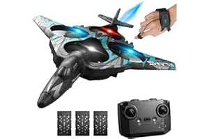 CAPTAIN CHAOWING Remote Control Drone for Kids, Gesture RC Stealth Raptor Airplane, Quadcopter Fighter Jet with Light/Spray/360° Flip, Beginner Big RC Plane Toy for Boys Christmas Gifts (3 Batteries/984ft)