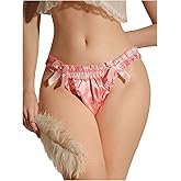 SHENHE Women's Satin Bikini Underwear Bow Front Ruffled Mesh Frilly Panty