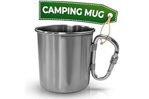 ZOKLU Stainless Steel Mug with Handle - Coffee Camping Mug with Carabiner Handle Portable Backpack Outdoor Cup Lightweight Camping Gear for Men - 13.5Oz Backpacking Coffee Cup Hiking Gift Climbing Mug