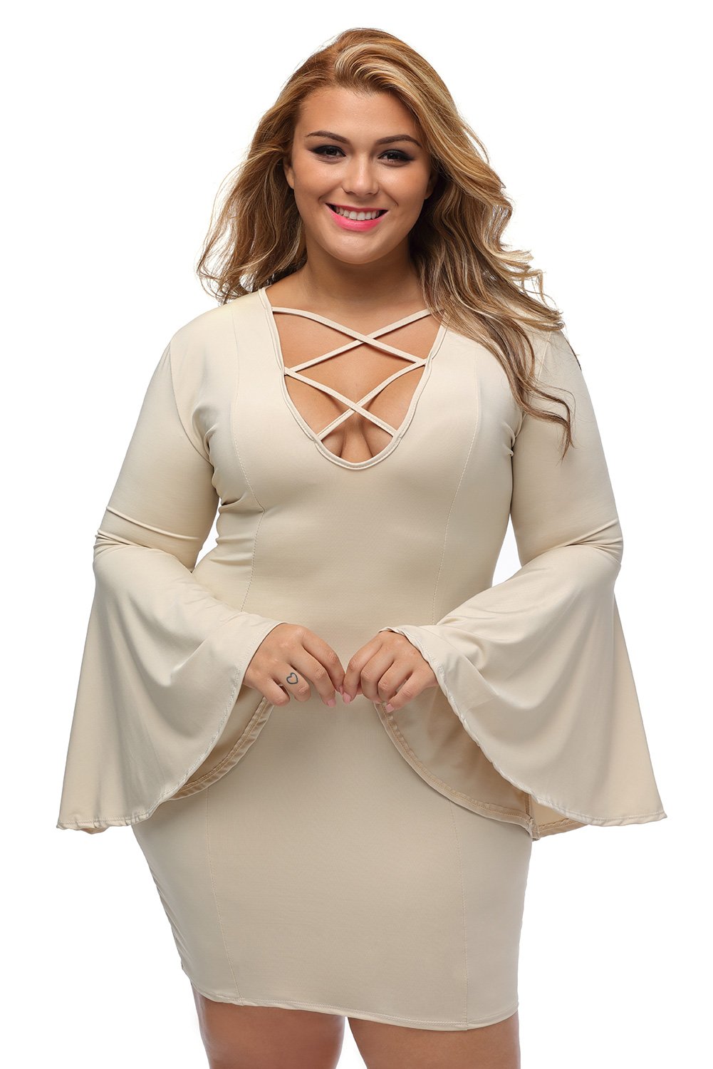 LALAGEN Women's Sexy Bell Long Sleeve Lace Up Plus Size Party Mini