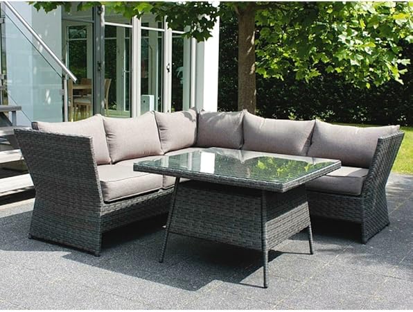 Amazon De Eck Lounge Gruppe Gartenmobel Set Aluminiumgestell Polyrattangeflecht