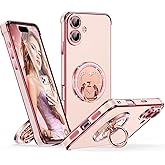 Silverback for iPhone 17 Case with Stand, Rotatable Ring Holder & Makeup Mirror, Women Girls Glitter Sparkle Heart Design Protective Cover for iPhone 17 6.3 inch, Pink