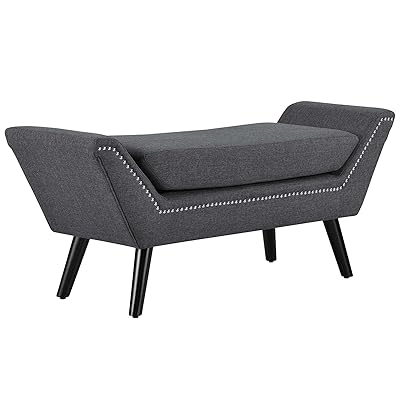 Modway Gambol Upholstered Bench with Silver Nailhead Trim, Gray