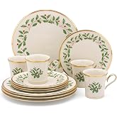 Lenox Holiday Christmas Porcelain 12-Piece Dinnerware Set with Mugs | ceramic, dishwasher safe | includes dinner plates, salad plates, mugs | kitchen and dining essential | 10.5 inch plate