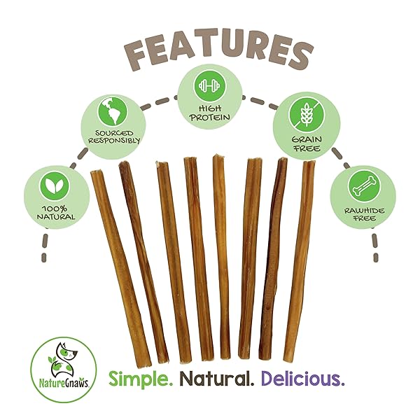 NATURE GNAWS EXTRA THIN BULLY STICKS FOR SMALL DOGS 5-6″ (10 COUNT) – LONG LASTING FOR LIGHT CHEWERS AND PUPPIES – NATURAL BEEF DOG CHEW BONES