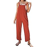 APAFES Women Summer Sleeveless Cotton Linen Bib Overalls Tulip Baggy Capri Jumpsuits with Pockets