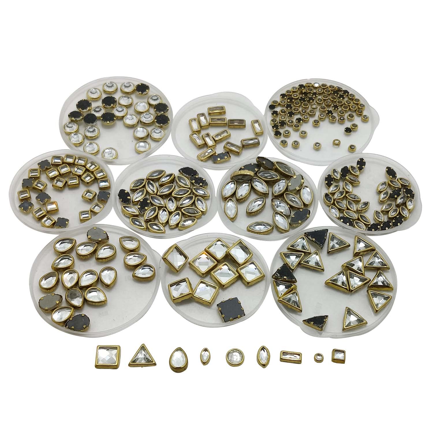 Photo 1 of Aumni Crafts Glue On Metal Embellishments (250+ PCs) Mixed Shapes & Sizes Flat Back Kundan Stones Clear for Jewelry Making Garments
