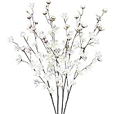 Tepaler 4pcs Artificial Cherry Blossom Flowers 28‘’ Tall Silk Cherry Blossom Branches Faux White Peach Stems for Wedding Home Garden Vase Decor