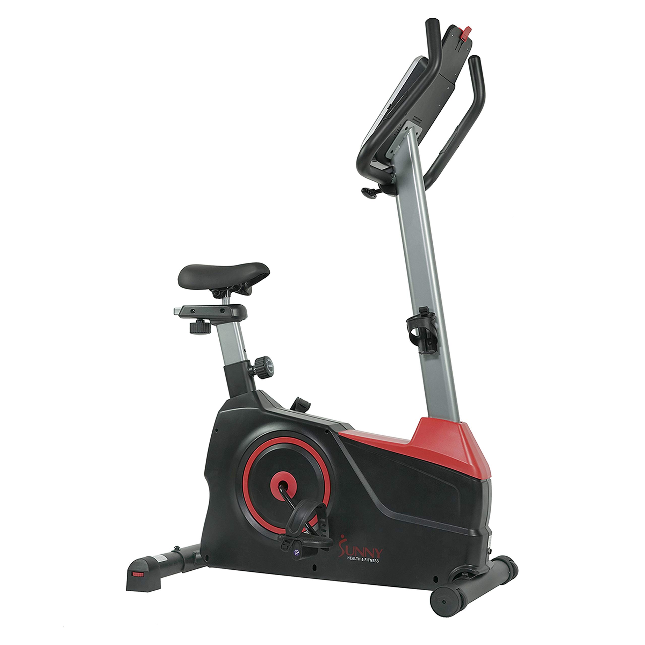 Sunny Health & Fitness Evo-Fit Stationary Upright Bike with 24 Level Electro-Magnetic Resistance - SF-B2969 Black/Red