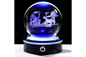 YWHL 3D Dinosaur Figurine Crystal Ball with Colorful Light Base, Dinosaur Gifts for Women Men on Christmas Birthday, 3D Laser Engraved Dinosaurs Full Sphere Glass Ball for Home Office Decor (80mm)