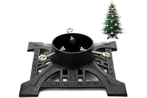 Huwena Christmas Tree Stand with Water Reservoir 8ft Christmas Tree Holder Real Xmas Artificial Trunks Stand Fits Up to 5" Pine Holder Base Cast Iron for Xmas Rustic Decoration Square (Black,Vintage)
