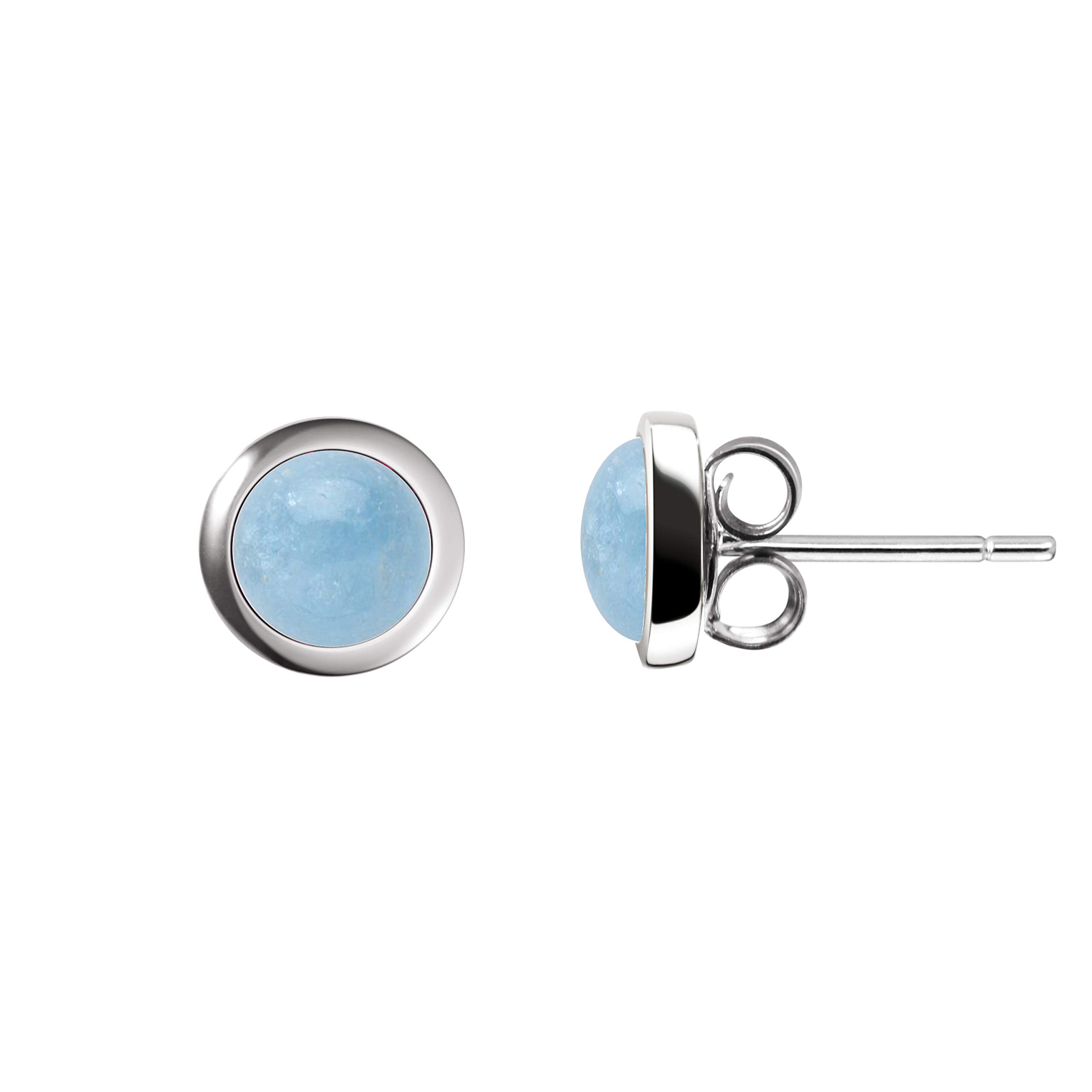 Franki Baker Dainty Natural Aquamarine Gemstone Stud Earrings & 925 Sterling Silver. Size: 6mm