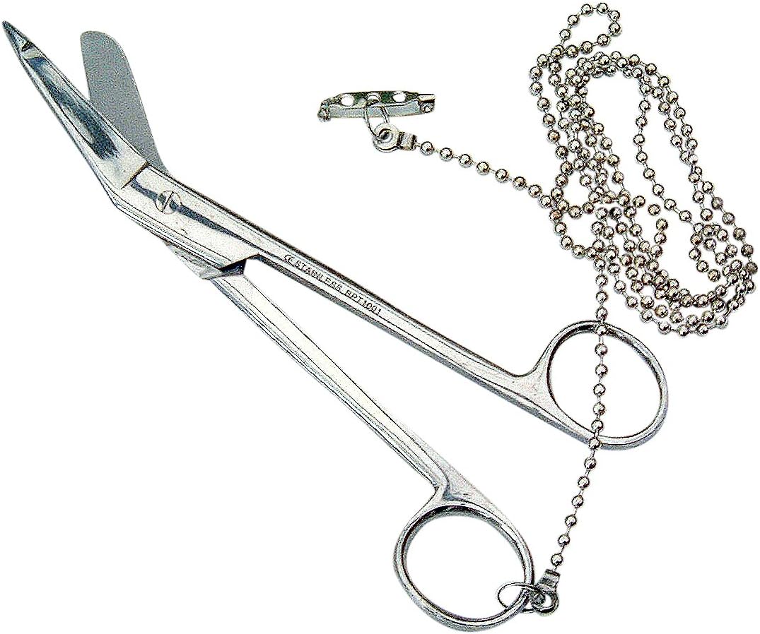 NURSES POCKET BANDAGE SCISSORS 7" WITH CHAIN TOP QUALITY MADE IN UK.