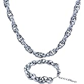 Joddfly Men's Stainless Steel Chain Necklace and Bracelet Set, 316L Polished Brushed Oval Link