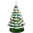 Best Choice Products 15in Ceramic Christmas Tree, Pre-lit Hand-Painted Tabletop Holiday Tree, 2 Star Toppers, 64 Lights - Flocked w/Multicolored Bulbs