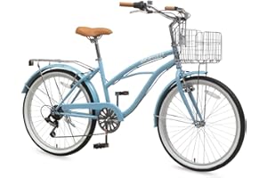 ACEGER Girls Beach Cruiser Bike for Kids 5-13 Years Old, 16" 18" 20" 24" Single Speed Kids Bicycle Included Coaster Brake, Front and Rear Reflectors, 24" 7 Speeds with Dual Brakes