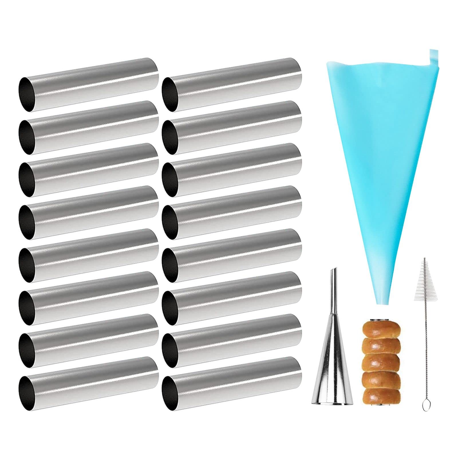 JasCherry 19pcs Non-Stick Cream Horn Cones Tubes Stainless Steel Screw Croissant Pastry Baking Moulds Set, Cannoli Form Roll Mold Shaper for Christmas Anniversary and Daily Use #7