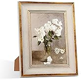 RIVERVALLA 5x7 Picture Frame Retro White Gold Line Vintage Picture Frames Antique Photo Frame Wall Hang Desktop Decor Display Mothers Day Birthday Gifts for Mom Grandma Women