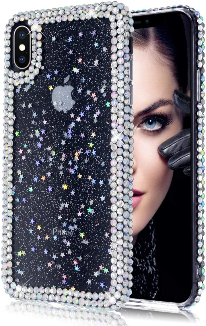 iPhone XR Case - 3D Stars Stardust Glitter Sparkle Bling Luxury Shiny Crystal Rhinestone Diamond Clear Protective Cover