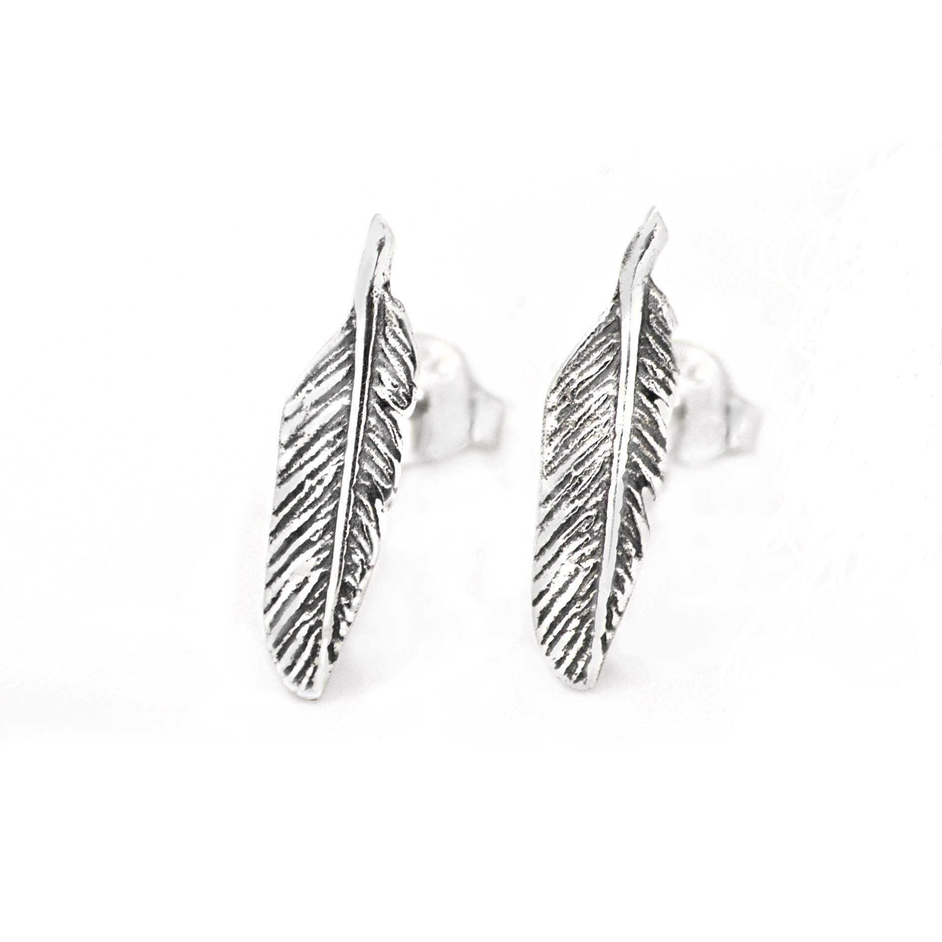 Feather Stud Earrings in Nickel-Free 925 Sterling Silver with Butterfly Fastening
