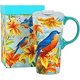 TZSSP Ceramic Mug Coffee Porcelain Latte Tea Cup 17oz. Magpie Bird