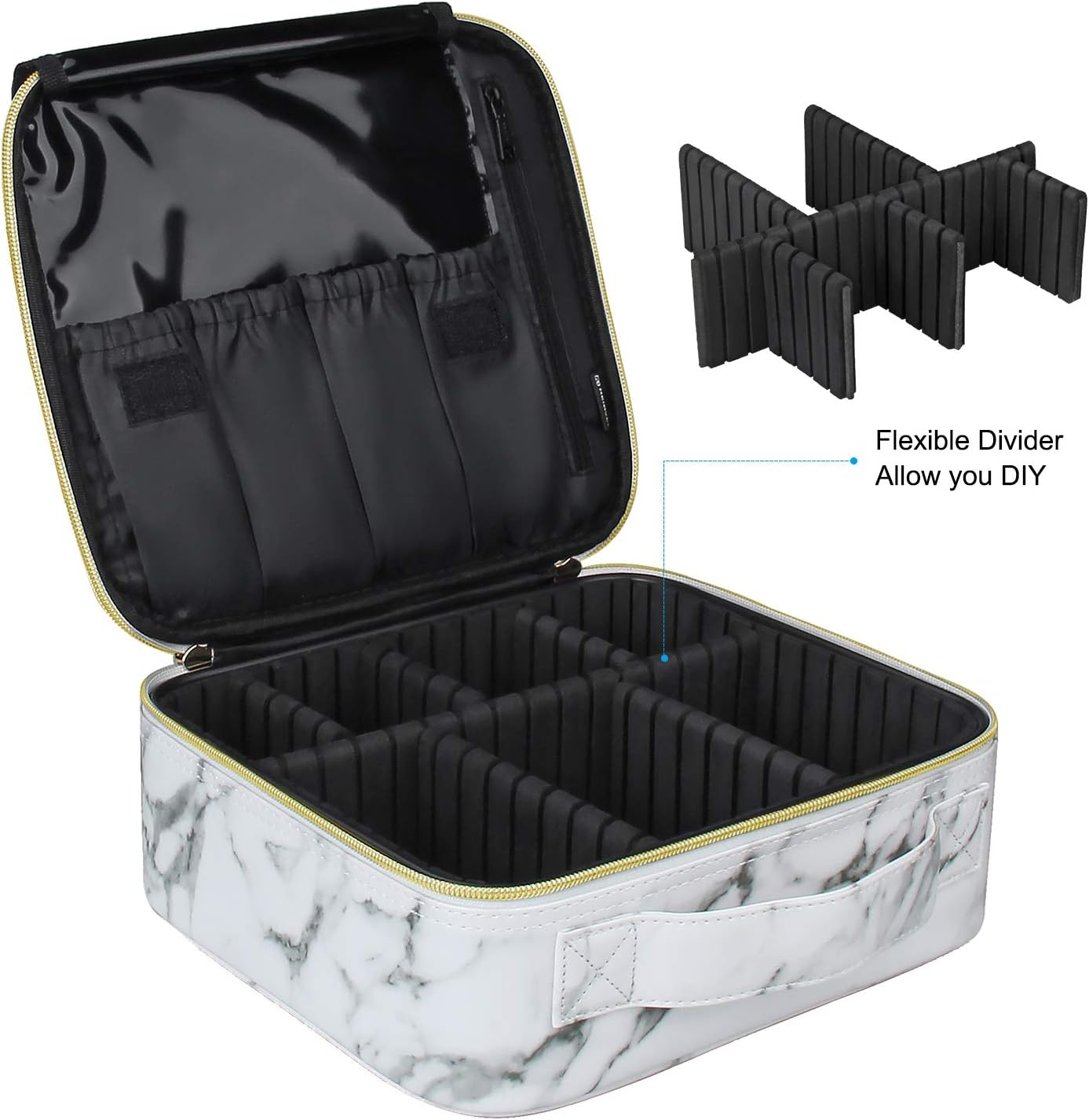Marble Makeup Bags,Portable Makeup Organizer Bag Travel Case Professional Jewelry Storage Organizer with with Adjustable Dividers for Cosmetics Makeup Brush (Small)