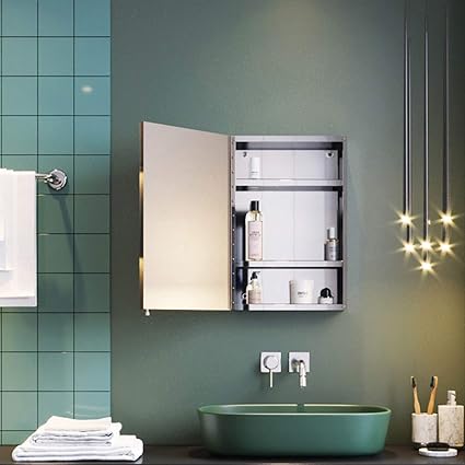 Elegant 600 X 400 Mm Silver Bathroom Mirror Cabinet Wall Mounted Cabinets Stainless Steel Single Door With 3 Shelves Amazon Co Uk Kitchen Home