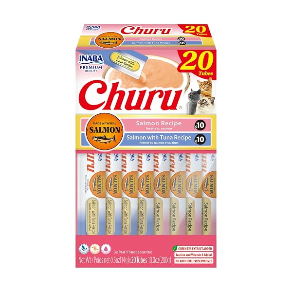 INABA SALMON CHURU CAT TREATS, LICKABLE, SQUEEZABLE CREAMY...