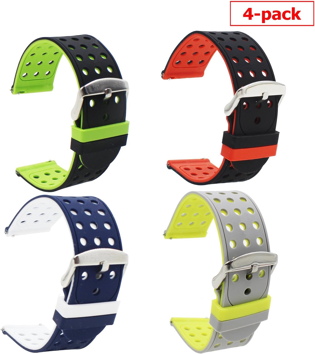Cbin 22mm Soft Silicone Replacement Band with Ventilation Holes for For Samsung Gear S3 Frontier / Classic Smart Watch 4PCS