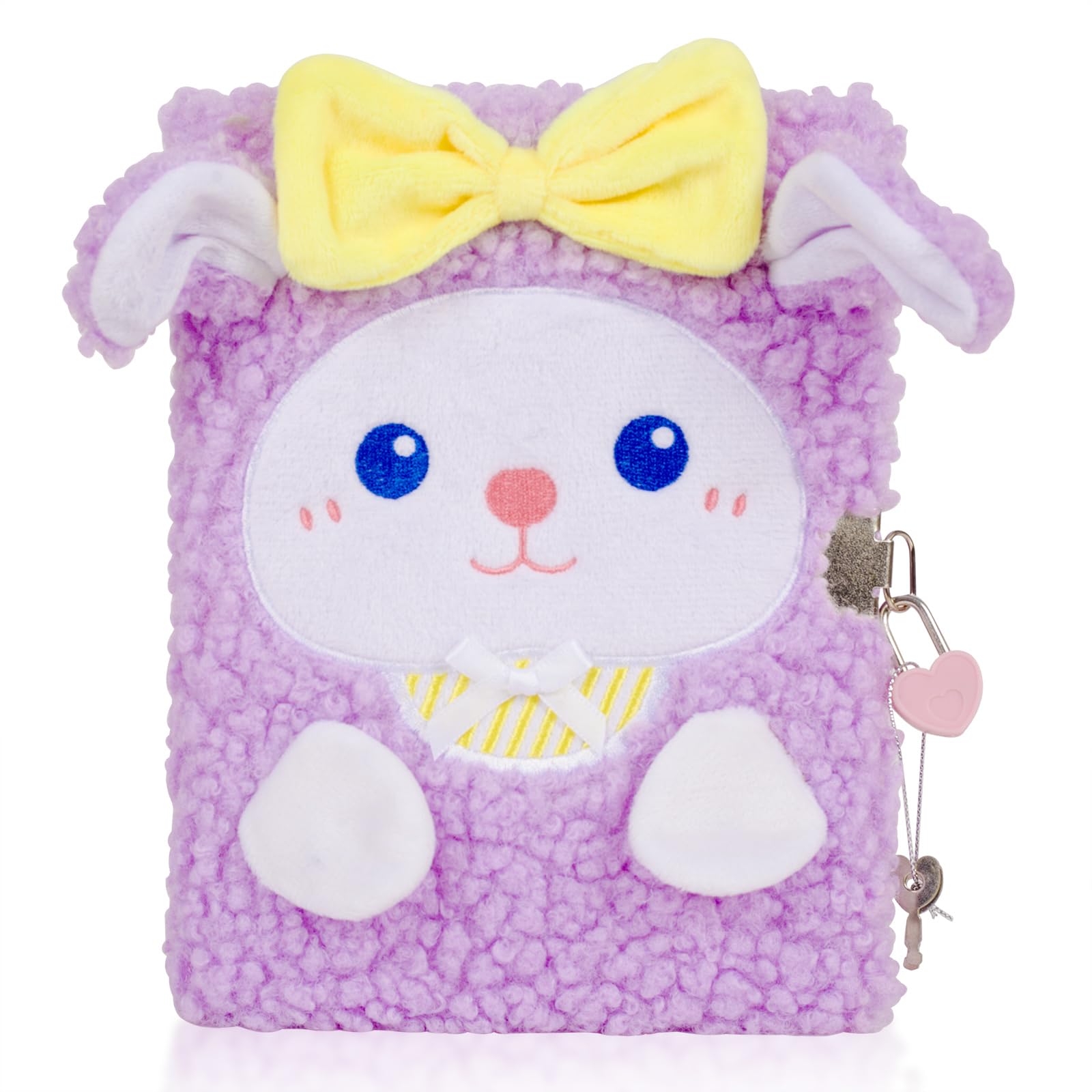 Pinkgarden Sheep Diary for Girls with Lock and Keys, Plush Unicorn Journal Notebook for Kids, Secret Lock Diary with 160 Lined Pages for Writing Drawing, Gifts for Girls (Cute Sheep)