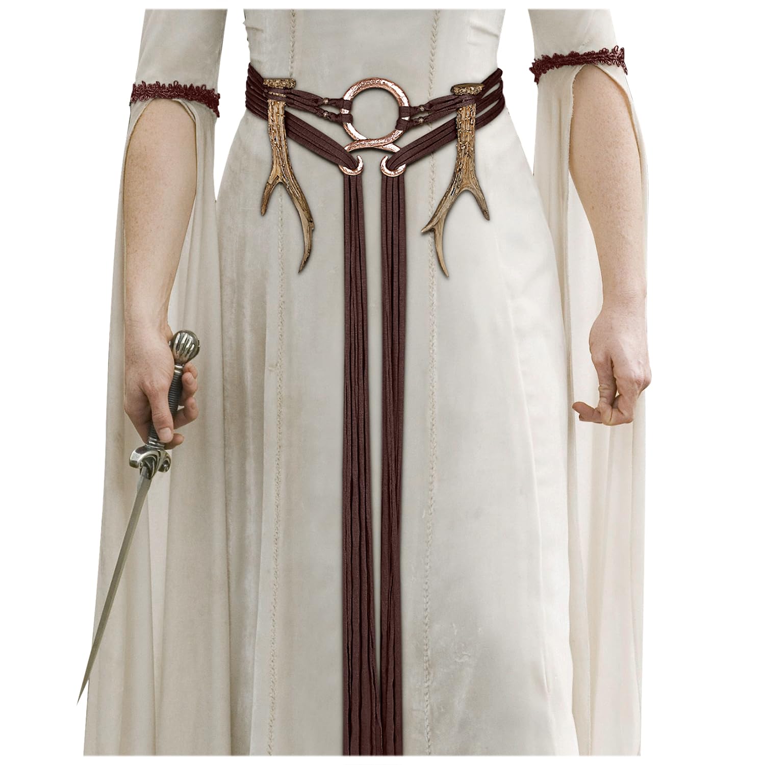 Photo 1 of L'VOW Viking Troll Cross Belt Long Rope Ring Knotted Belt Norse Witch Waist Belt Shaman Pagan Medieval Antlers Accessory (Brown)