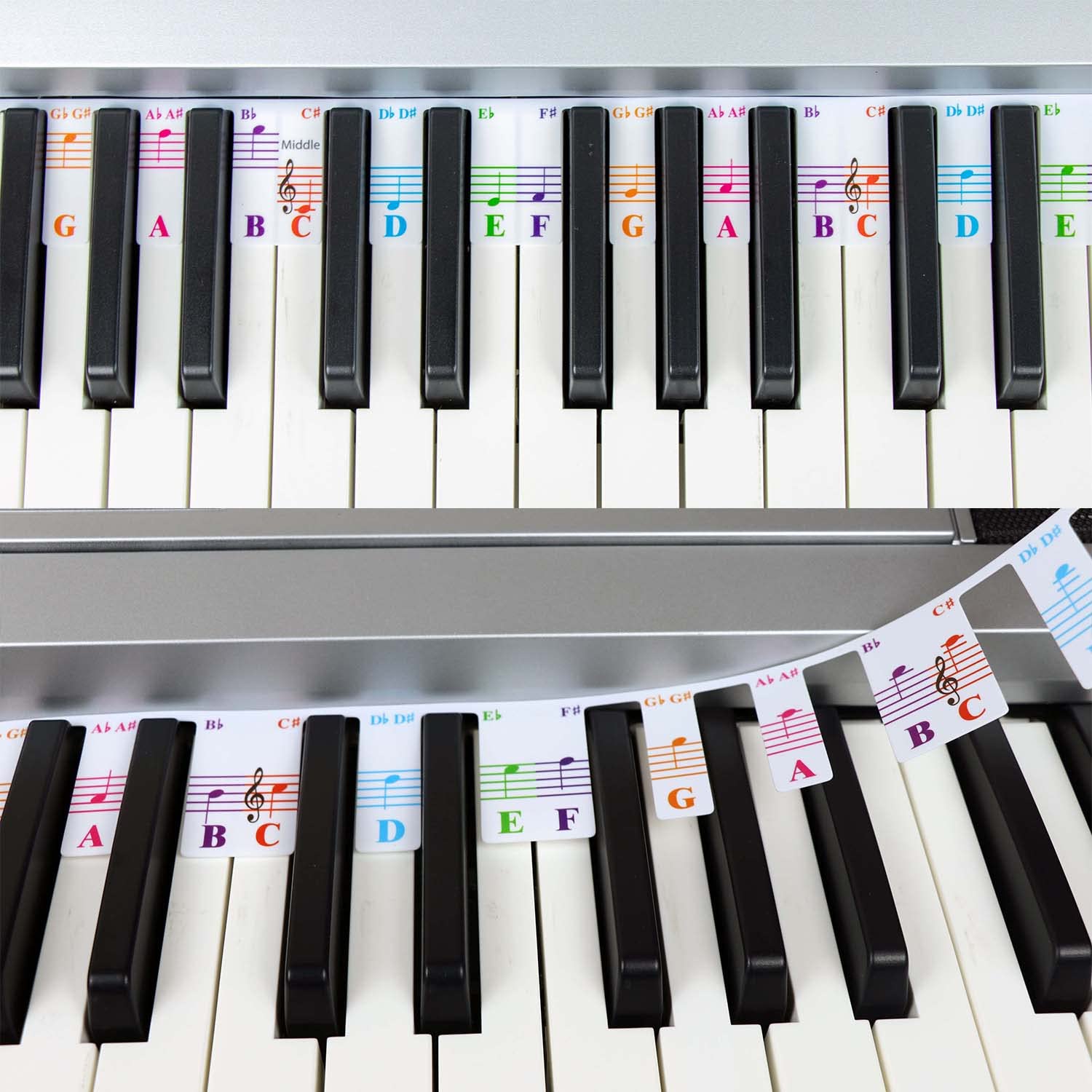 QMG Color-Coded Piano Keyboard Note Labels – Removable Learning Aid for 61-Key Full-Size Keyboards & Pianos – Reusable Practice Guide for Beginners, Students & Adults