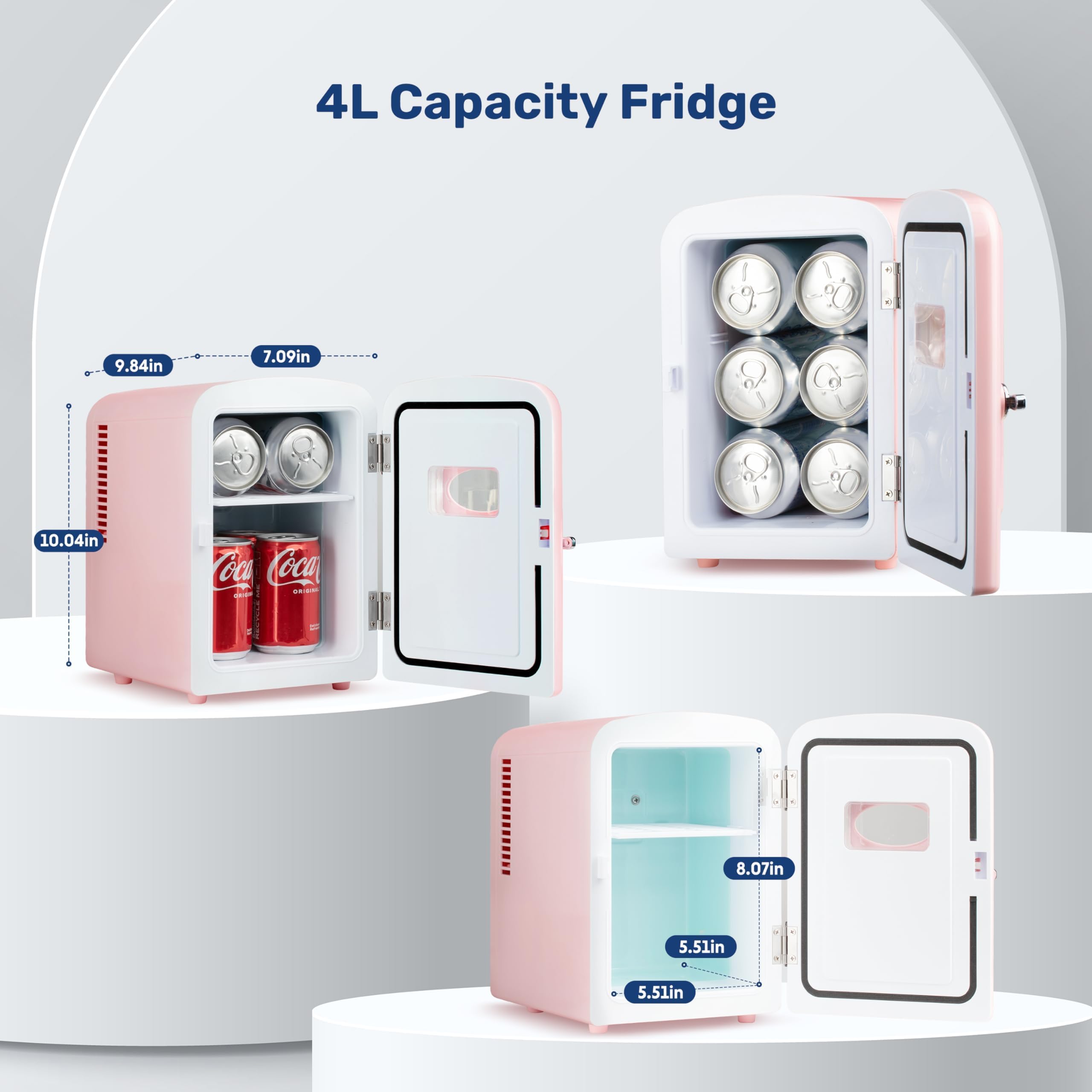 Simple Deluxe 4L 6 Can Mini Fridge with Observation Window, Portable Warmer & Cooler Compact Refrigerator, 100% Eco Friendly and Freon-Free, Pink.