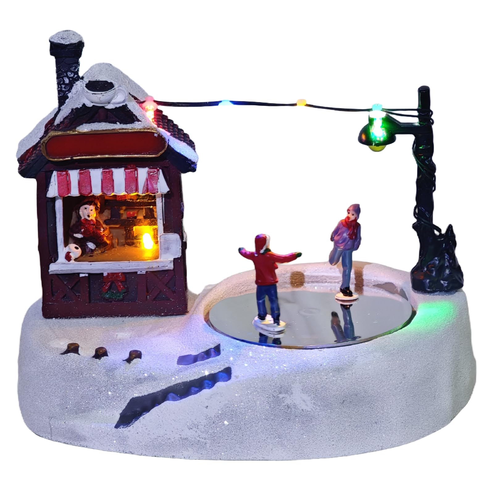 Photo 1 of MerryPulse Christmas Village Ice Rink, Musical Animated Ice Skating Pond Winter Snow Village Indoor Decorations for Home Tabletop Gift