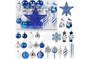 Canlierr 88 Pcs Christmas Ball Ornaments Assorted Shatterproof Hanging Decor for Christmas Tree Decorative Vintage Traditional Ornaments Bulk Holiday Party Decorations (Blue,White,Hanukkah)