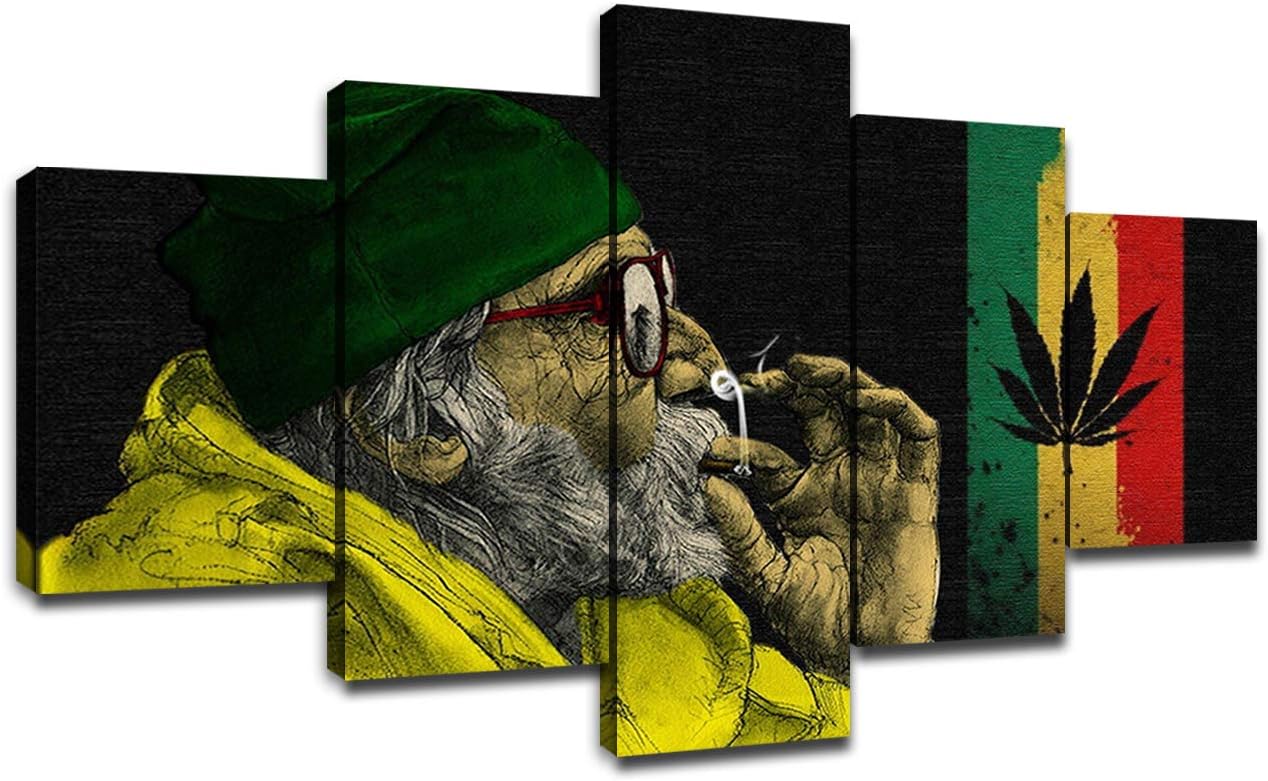 Wall Art Old Man Smoking Pictures Marijuana Painting Canvas Print