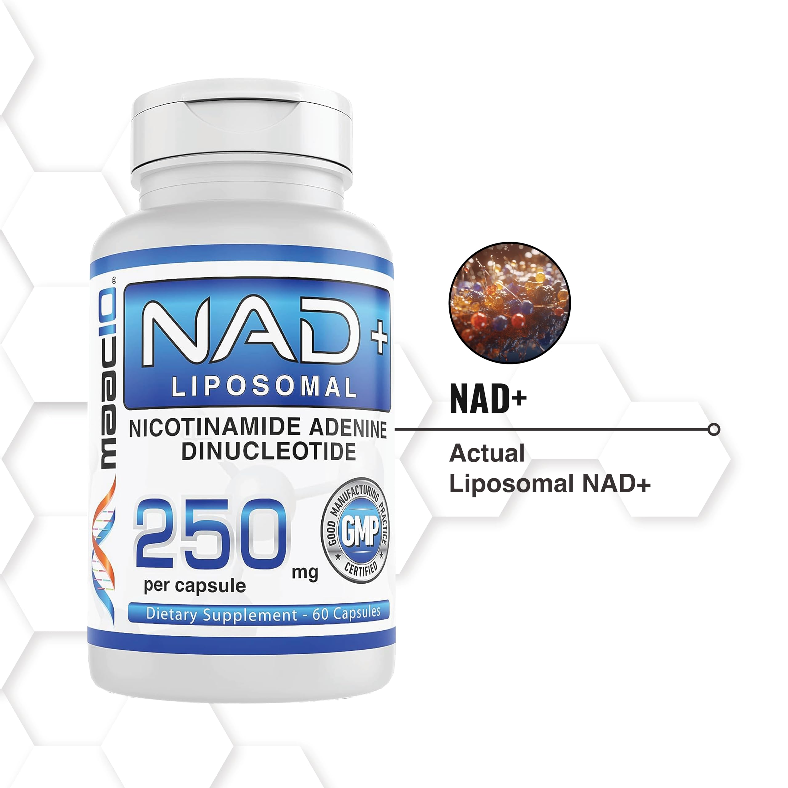 MAAC10 Liposomal NAD Supplement 500mg Serving (2x250mg Capsules) Actual Nicotinamide Adenine Dinucleotide