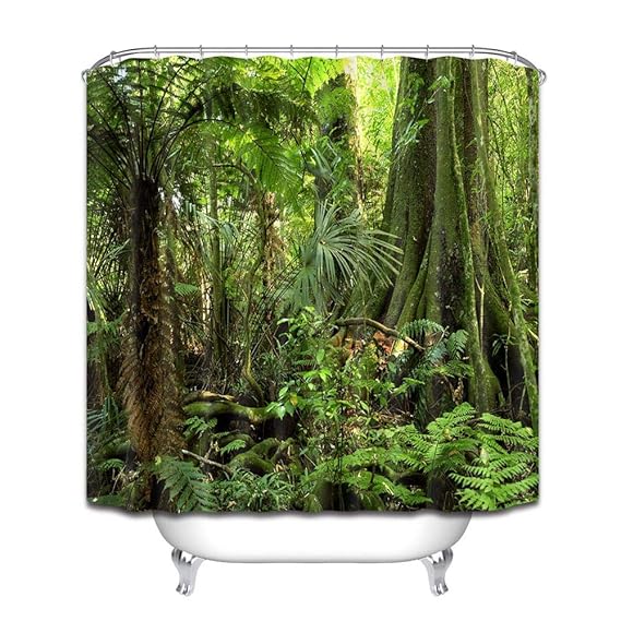 LB Green Rainforest Shower Curtain 71x71 inch Tropical Forest Bath