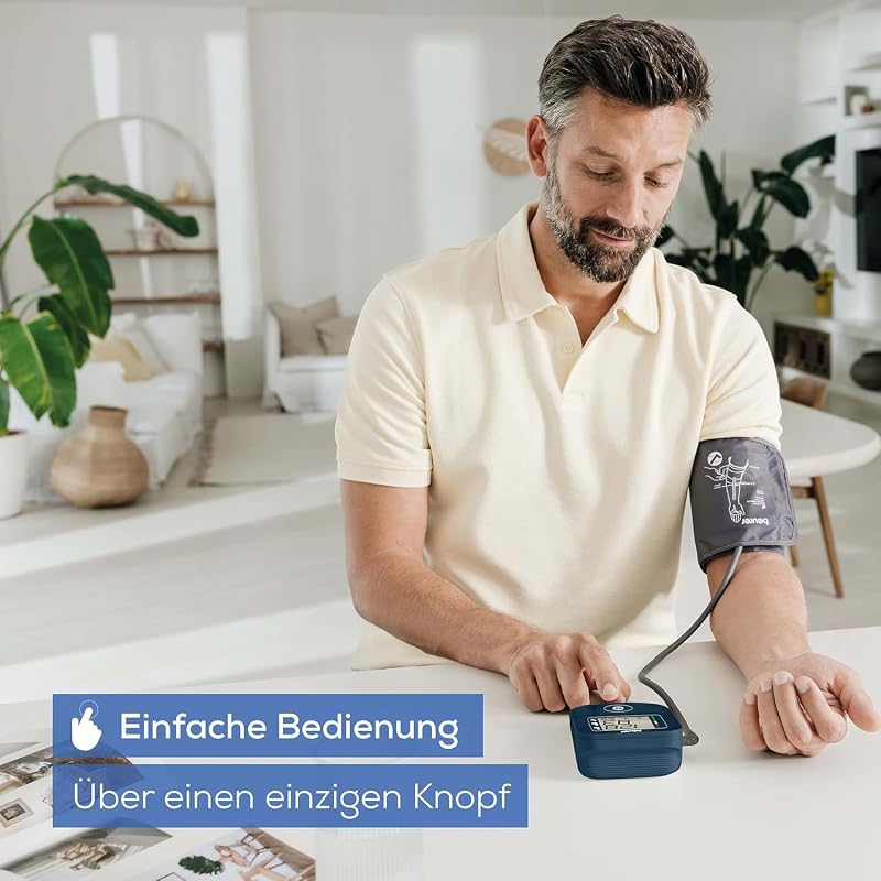 BM 25 Oberarm Blutdruckmessgerät, einfache Ein-Knopf-Bedienung, genaue Messung, Arrhythmie-Erkennung, mit USB-C-Anschluss, Manschette, Datenübertragung zu Apple Health und co., Blau