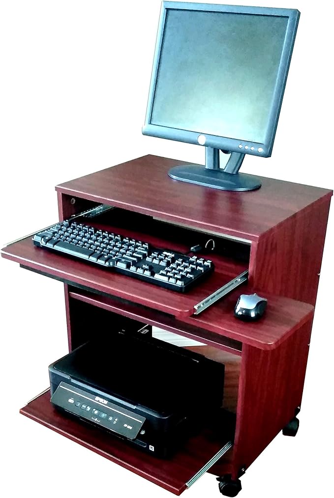 small corner computer desk with printer shelf