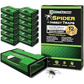 MaxGuard Spider + Insect Traps (12 pcs Box Trap) | Non-Toxic Extra Sticky Glue Traps, Kill Black Widow Hobo Brown Recluse Spiders and Other Crawling Bugs &amp; Insects |