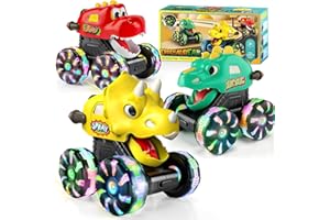 NARRIO Dinosaur Monster Trucks for Toddlers 2-4: Toy Cars 3 Pack for Toddler Age 1-3,Light-Up Truck,Open Mouth When go, Car Toys for 1 Year Old Boy, Dinosaurs Toy for Kids 3-5,5-7, Perfect Boys Girls Gifts