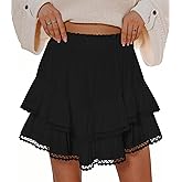 Flowy Shorts for Women Summer Casual Lace Skorts Boho High Waist Tiered Ruffle Mini Skirts