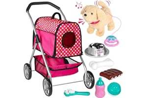 FASH N KOLOR Puppy Doll Stroller – Remote Control Walking & Barking Plush Dog Toy for Kids – Electronic Interactive Puppy with Sounds, Tail Wagging & Music – Pretend Play Pet Toy for Girls & Boys Ages 2–7