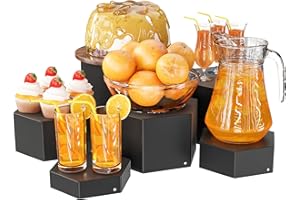 YFEEN Metal Buffet Risers,6PCS Hexagonal Jewelry Display Risers 2.76 in to 4.02 in Market Display Stands Metal Showcase for Catering Dessert Figures Decoration (Matte Black, 2.76IN to 4.02IN)
