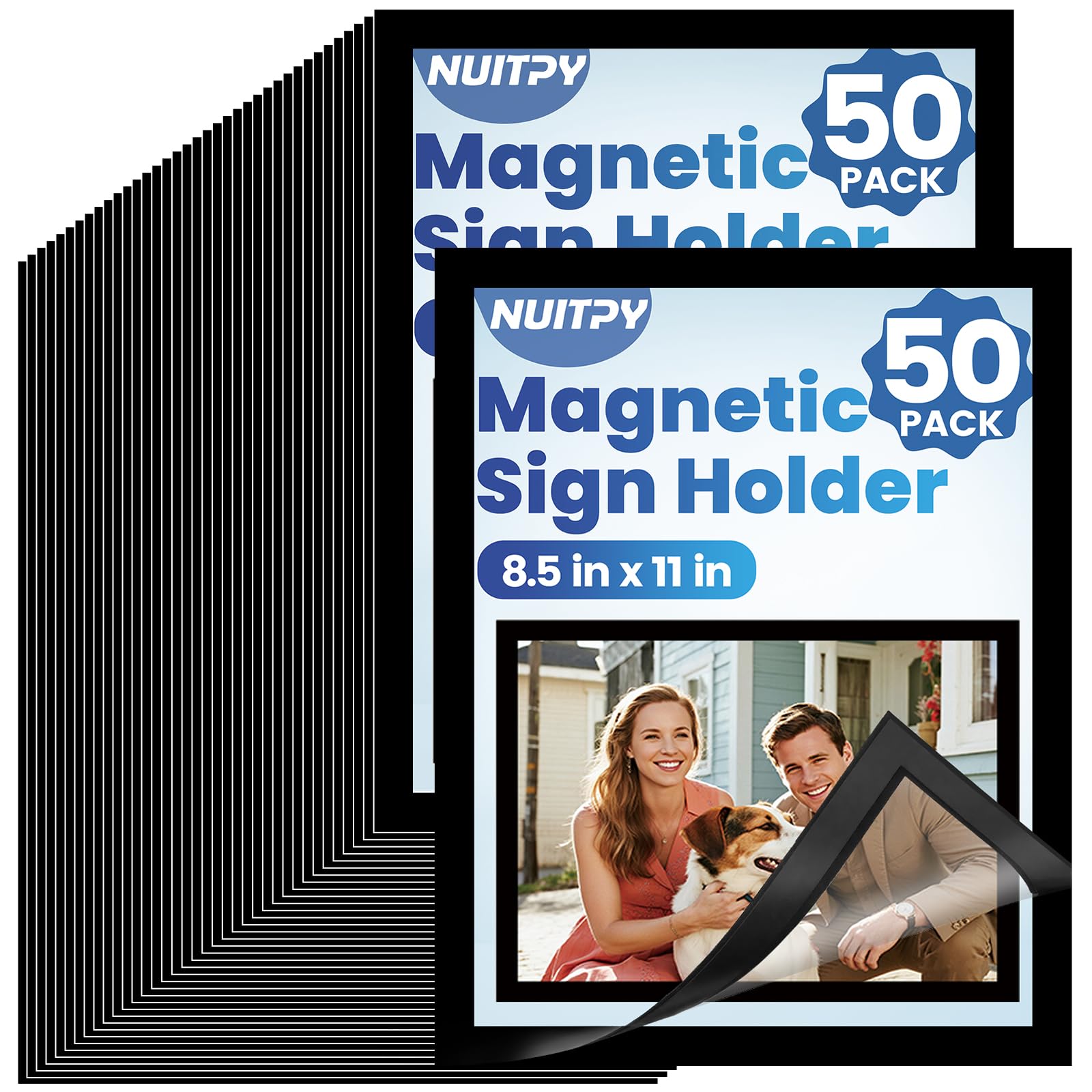 Photo 1 of NUITPY 50 Pack Magnetic Sign Holder, 8.5in x 11in Self Adhesive Wall Mount Magnetic Document Holder, Magnetism Border Sign Holder with Transparent PVC Front Cover